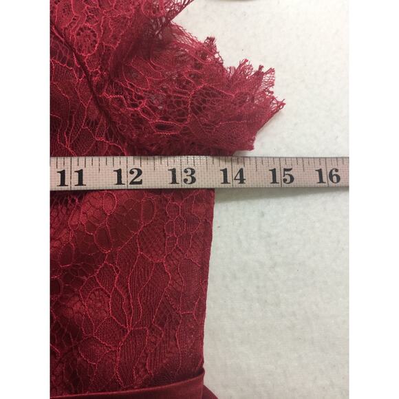 GIRL'S PARTY DRESS SZ 8-9 Y red lace chiffon ruffle sleeve long maxi NEW 0B5 - Picture 4 of 6